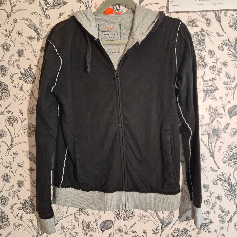 Hugo Boss Orange Label Mens Small Washed Full Zip Hoodie Sweatshirt Streetwear